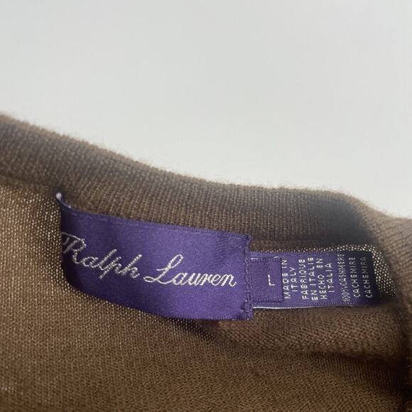 Ralph Lauren Purple Label 100% Cashmere V Neck Sweater L Brown Men’s Ribbed Cuff - Picture 8 of 8
